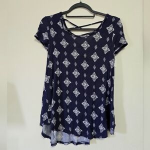 Navy Blue Patterned Women's Top